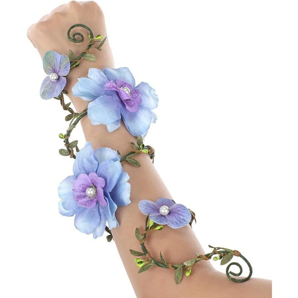 Renaissance Fairy Floral Arm Wrap - 1 Pc Elf Bracelet With Blue Flower Woodland
